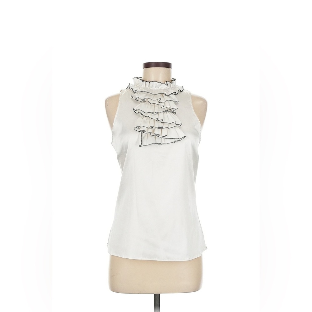 Zara Elegant White Ruffled with Black Trim Women's Top
